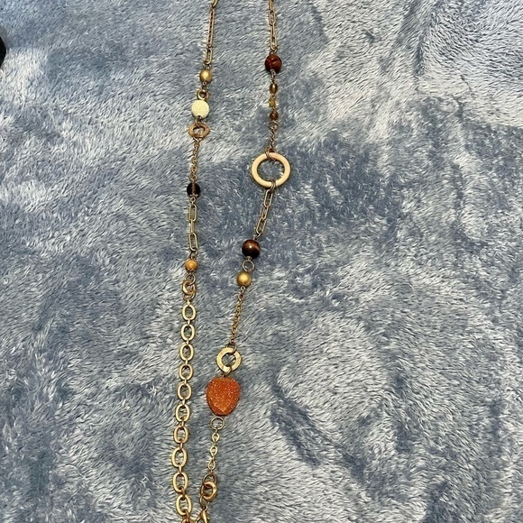 Bohemian Necklace Gold-tone With Cloth, Hand-carved Wooden Beads 23” Length - Picture 2 of 8